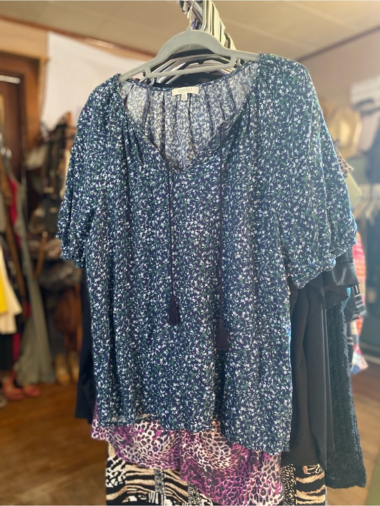 Angels Tops - Angels Navy Floral Tie-Front Peasant Blouse